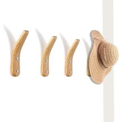 4 Pièces Patères en Bois Mural Support Mural en Bois Naturel Porte-Manteau de Rangement Mural Simple en Forme de V Moderne pour Manteaux Suspendus Chapeaux Sacs Serviettes