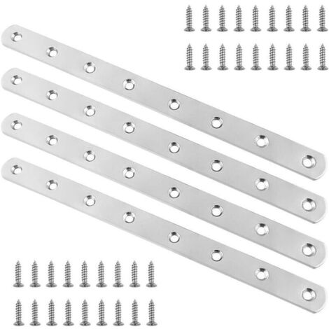4 Pièces Pattes D'assemblage , Supports De Fixation Droits Plats Plaques 245 Mm Dassemblage Métalliques En Acier Inoxydable Avec 32 Vis De Fixation , Plaque De Réparation Meubles