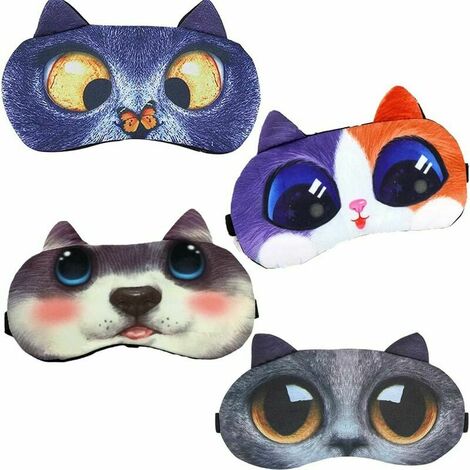 4 Pièces Peluche Masque de Sommeil, Couvre-yeux pour Filles, Sommeil Masque, Yeux de Sommeil de Dessin Animé, Couverture d'Ombre d'Oeil d'Animal de Confort Doux Portable, pour Enfants (4 Styles)