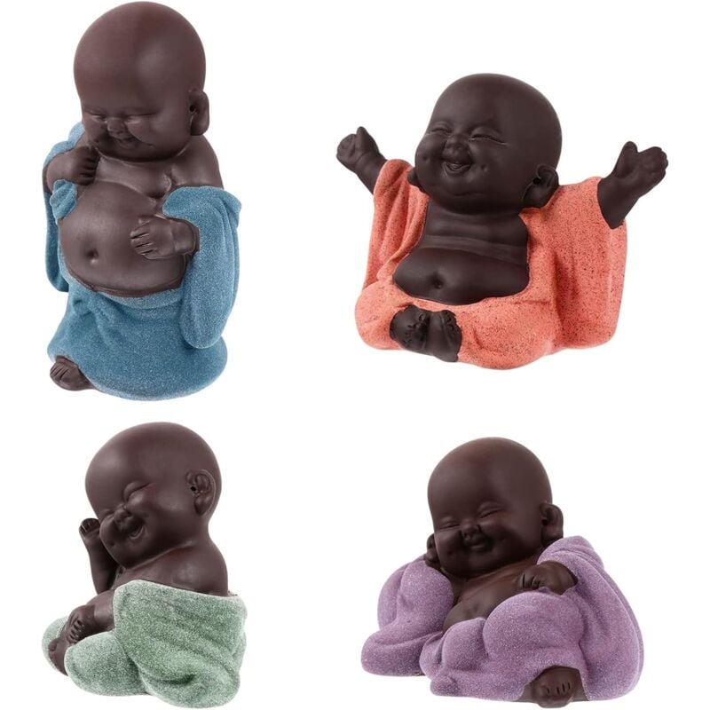 4 Pièces Petit Bouddha Statue Bouddha Statue Moine Figurine Thé Art Ornement