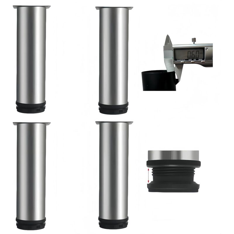 4 Pièces Pied de Meuble Réglable en Acier Inoxydable(0.6mm),Anti-Rouille,Base Antidérapante en ABS,Pied Reglable pour Meuble (0-15mm) pour