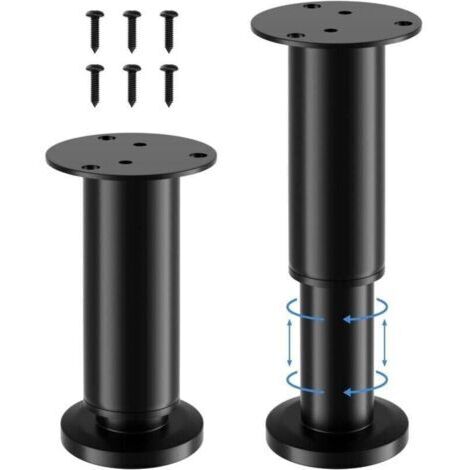 4 pièces Pied de Meuble,Pieds de Meuble Reglable Acier Inoxydable,Pied Meuble Salle de Bain Bureau Meuble Cuisine,Hauteur Réglable 12 à 18 cm,16 Vis Acier Inoxydable Noir