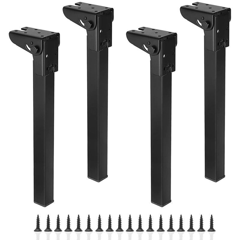 4 Pièces Pied Table Rabattable 30cm Moderne Pieds de Meubles Pliants Noir pour Lit Canapé Armoire