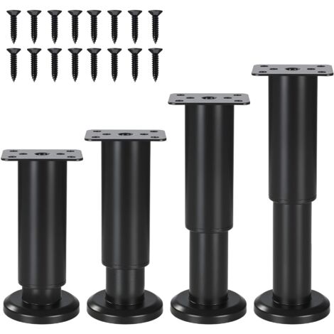 4 Pièces Pieds de Meuble, 12-18cm Pied de Meuble Reglable , pieds de meubles en métal noir, adaptés aux pieds de meubles DIY pour armoires, canapés, tables, chaises, supports TV et tables de chevet
