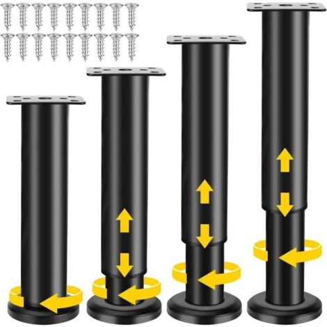 4 Pièces Pieds de Meuble, 18-30cm Pied de Meuble Reglable, Metal Pieds Meuble de Salle de Bain pour Canapé Armoire Jambe Table Chaise - Noir