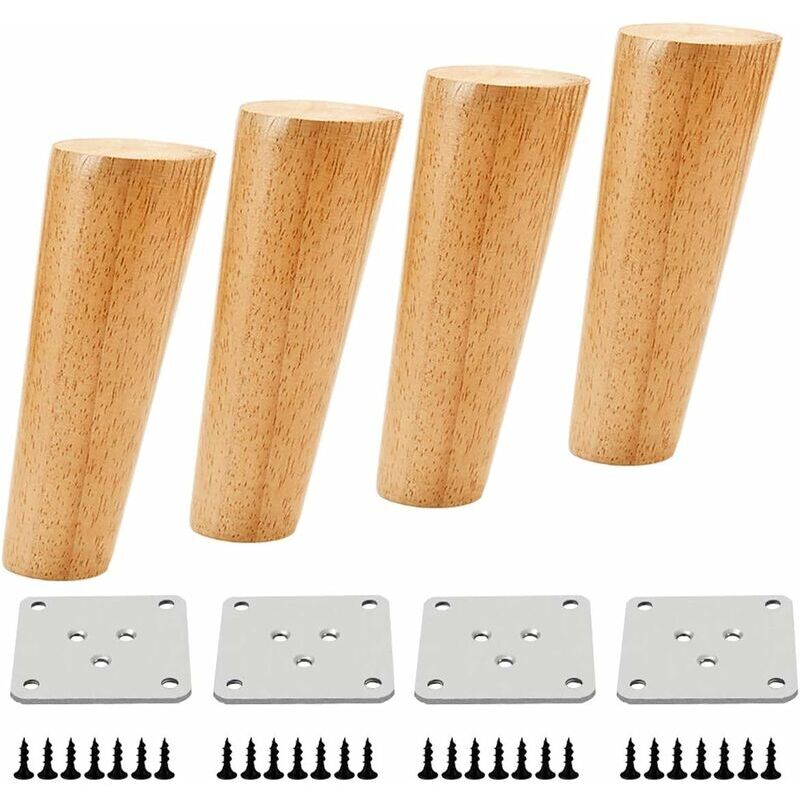 -4 pièces pieds de meuble de remplacement pieds de meuble, couleur bois en chêne pour chaises, armoire et canapé, avec vis et patins en feutre
