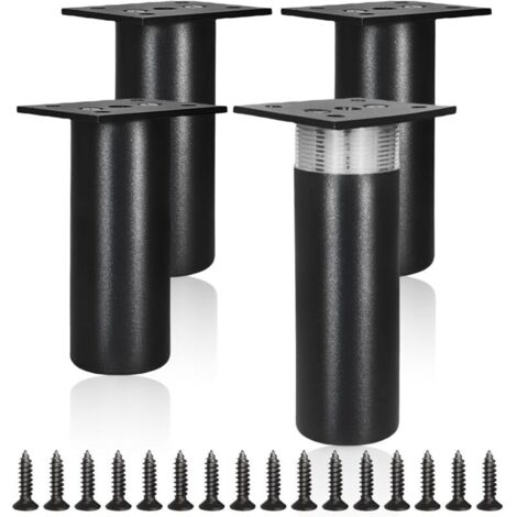 4 Pièces Pieds de Meuble Réglables 10-11 mm, Pieds de Table en Alliage Aluminiuml, Pied Meuble, Pieds de Support avec Vis, pour Meuble Canapé Placard Armoires Cuisine, Noir