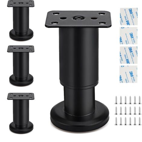 4 Pièces Pieds de Meuble réglables, 60 x 80 mm-180mm,Pied de Table Reglable Hauteur Métal,adaptés pour Les Pieds de Meubles sur armoires, Tables et canapés, vis incluses.(Noir) (120MM-180MM)