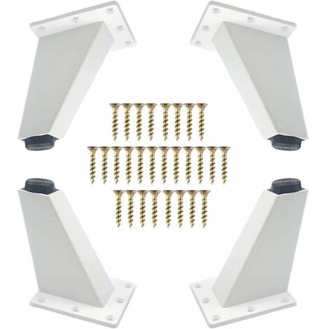 4 Pièces Pieds de Meubles, Pieds de Meubles Obliques en Aluminium en Métal, Remplacement de Pied de Canapé pour Commode de Table de Canapé d'Armoire, Vis de Montage Incluses, Blanc, 80mm