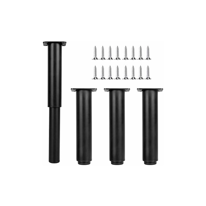 4 Pièces Pieds de Meubles Réglables 18-30cm Pieds de Canapé en Métal avec 16 Vis Pieds de Meubles Metal Noir Pieds de Lit Metal pour Table Chaise