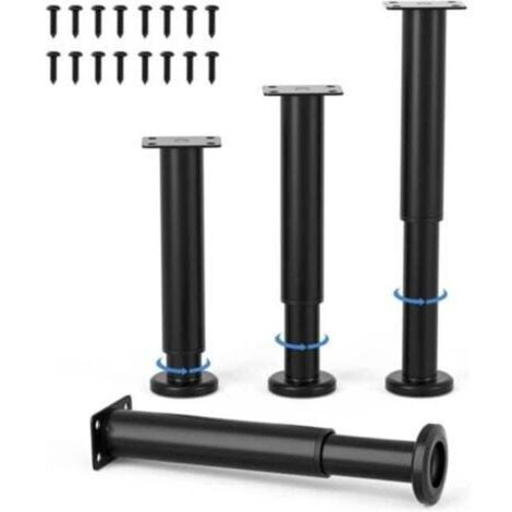 4 Pièces Pieds de Meubles Réglables 18cm Noir Jambe de Table Rond en Métal pour Canapé Armoire Lit avec Vis