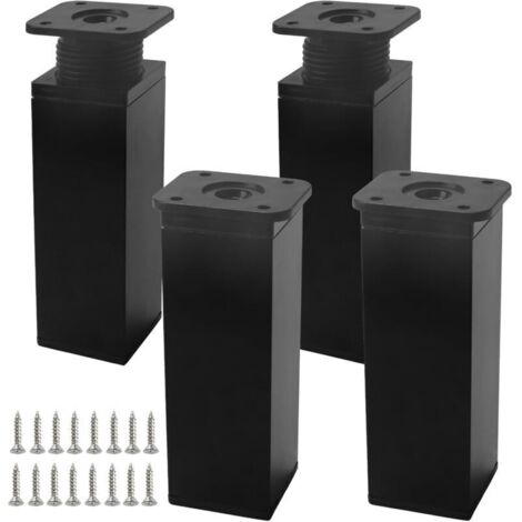 4 Pièces Pieds de Meubles Réglables Pied de Table Metal Pied de Meuble Noir 15cm avec 16 Vis Pieds pour de Meuble Cuisine Armoires Table Réglables
