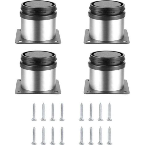 4 Pièces Pieds de Meubles Réglables, Pied de Table Reglable Hauteur Métal, Pieds Meuble Cuisine, Pieds de Meubles Armoires éTagèRes Table Acier Inoxydable, avec Vis (50X50MM, Argent)-Crezuo