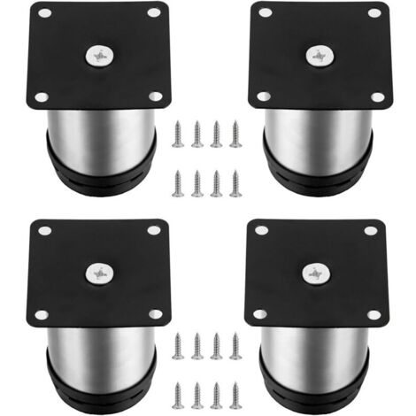 4 Pièces Pieds de Meubles Réglables, Pied de Table Reglable Hauteur Métal, Pieds Meuble Cuisine, Pieds de Meubles Armoires éTagèRes Table Acier Inoxydable, avec Vis (50X80MM, Argent)