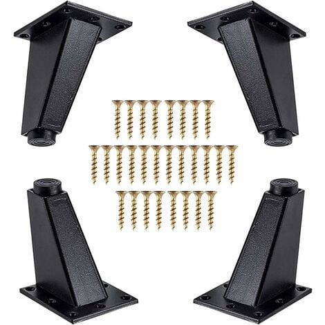 4 Pièces Pieds de Meubles,Pieds de Meubles Obliques en Métal en Aluminium,Remplacement de Jambes de Canapé pour Armoire Canapé Commode de Table, Vis de Montage Incluses,Noir, 80 mm