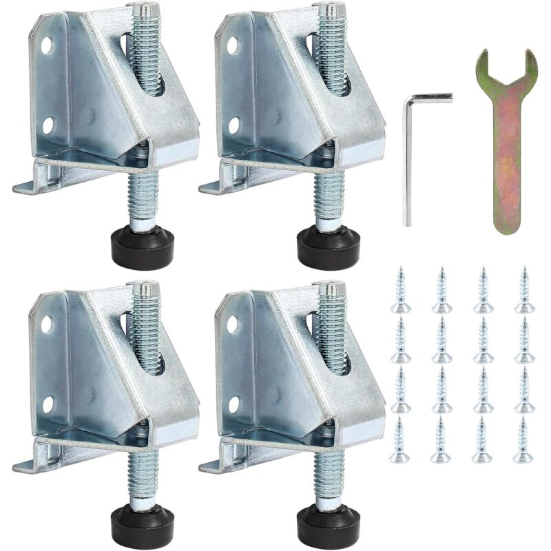 Sjqka - 4 Pièces Pieds de Nivellement de Meubles, Pieds de Meuble Réglables avec écrous de Verrouillage, pour Tables, étagères, Armoires (Argent)