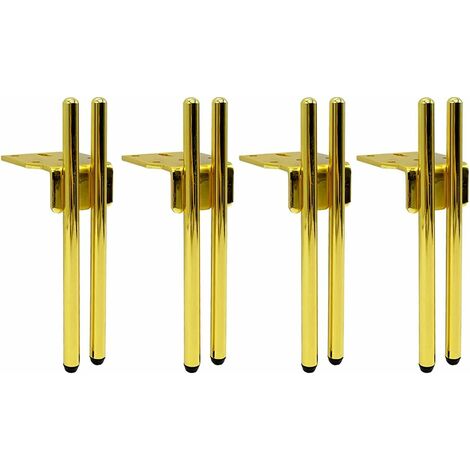 4 pièces Pieds de Support de Meubles Anti-dérapant et Silencieux Double pôle métal Pieds de Table canapé Pieds Pieds d'armoire Pieds de Table Basse,d'or,15cm