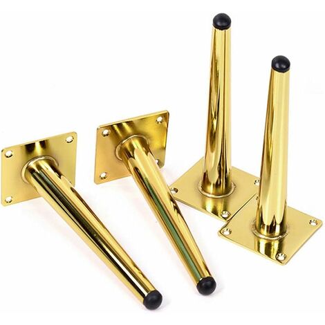 4 pièces Pieds de table obliques Pieds d'armoire en métal, Betterlife Pieds de meubles de cône, 201 acier inoxydable, D'or, 10 cm de hauteur, Base silencieuse antidérapante pour canapés, tables et aut