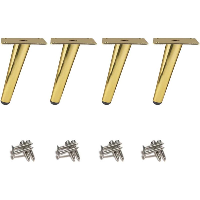 4 Pieds de Table Obliques en Acier Inoxydable, Hauteur 10cm, Base Silencieuse, D'or