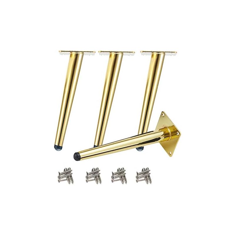 Ugreat - 4 pièces Pieds de table obliques Pieds d'armoire en métal, Pieds de meubles de cône, 201 acier inoxydable, D'or, 25 cm de hauteur, Base
