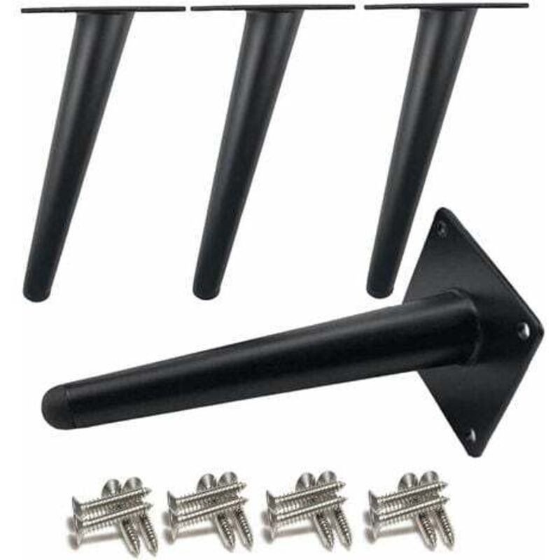 Yzmrbdqc - 4 pièces Pieds de Table obliques Pieds d'armoire en métal, Pieds de Meubles de cône, Acier Inoxydable, Noir, 10 cm de Hauteur, Base