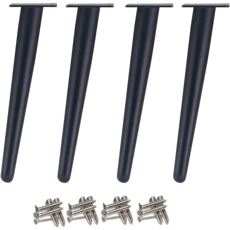 4 pièces Pieds de table obliques Pieds d'armoire en métal, Pieds de meubles de cône, acier inoxydable,noir, 40 cm de hauteur, Base silencieuse