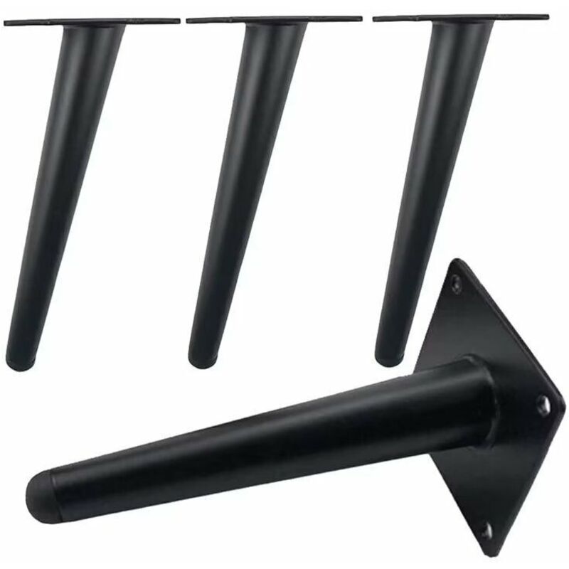 4 pièces Pieds de table obliques Pieds d'armoire en métal, Pieds de meubles de cône,noir, 10 cm de hauteur, Base silencieuse antidérapante pour