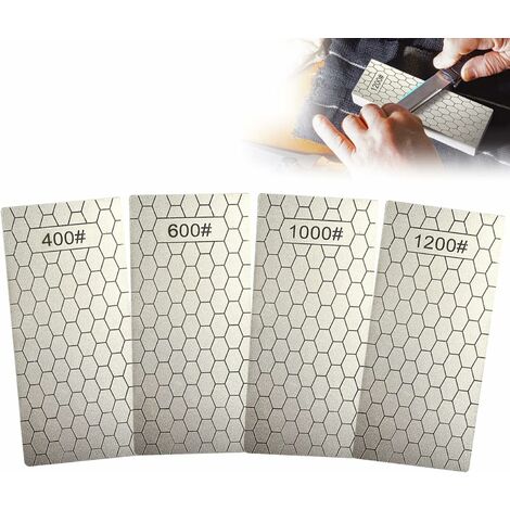 4 Pièces Pierre a Aiguiser Affutage Diamant Couteau Surface Nid d'Abeille, Kit de Pierre à Aiguiser 400/600 1000/1200, Aiguiseurs de Couteaux a Affuteur Avec Base Antidérapante pour Cuisine——VEBTles