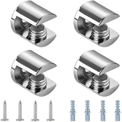 4 Pièces Pince à Verre pour Étagère en Alliage Métallique, Support Universel pour Verre 6-10 mm, Fixation Murale Invisible pour Étagère en Verre Robuste, Installation Simple et Gain de Place
