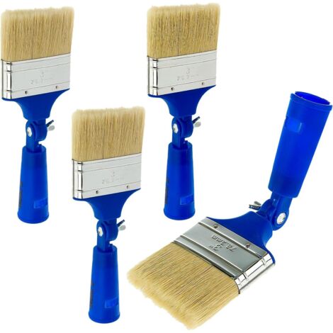 4 Pièces Pinceaux Peinture, Poils de Porc + Poignées en Plastique, Angle Pliable, Possibilité de Fixerdes Rallonges, pour Peindre Les Murs, Les Meubles et Les Clôtures en Bois (22,5 × 7,5 cm) (Bleu)
