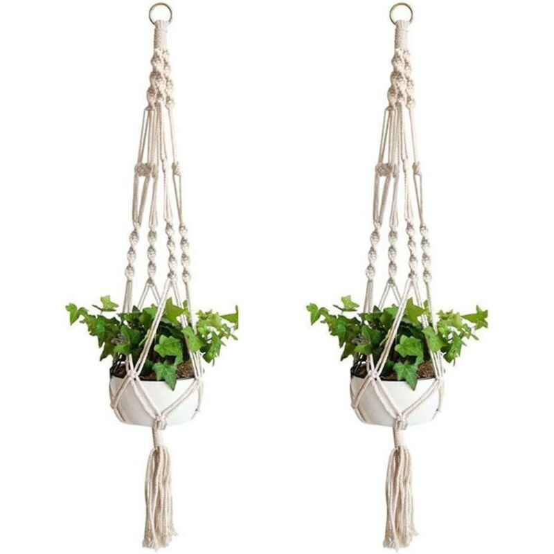 4 Pièces Plante Suspension, Panier en Corde de Coton à Suspendre de Fleurs en Macramé pour Pots de Fleurs Muraux