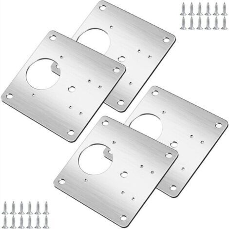 4 Pièces Plaque de Réparation de Charnière D'armoire avec Trou, Supports de Réparation Plaques Installation Facile avec 24 V