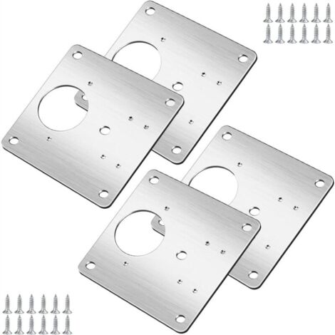4 Pièces Plaque de Réparation de Charnière D'armoire avec Trou,  Supports de Réparation Plaques Installation Facile avec 24 Vis, Kit De Réparation De Charnière pour Bois, Meubles, Étagères