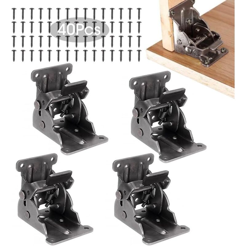 4 Pieces Pliable Verrouillage Extension Table Lit Jambe Pieds Pliable Support de Fixation avec 40pcs de Vis