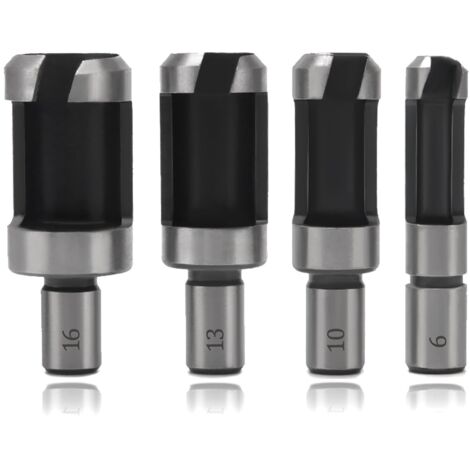 4 Pièces Plug Cutter Set 6/10/13/16 mm, Forets à Tenon Acier au Carbone, Mèche à Bouchon, Coupe-Bouchons pour Travail du Bois