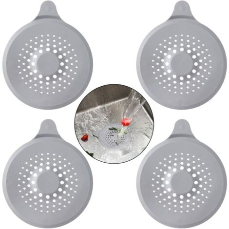 4 pièces poignée a type gris (14,5 17cm) couvercle d'égout en silicone, filtre d'évier avec ventouse, filtre de couvercle d'égout de baignoire