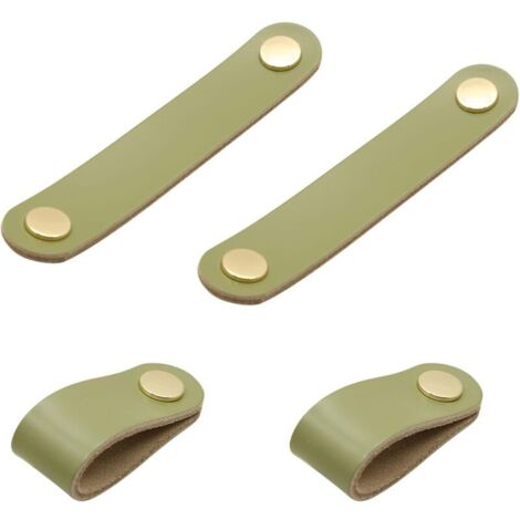 4 pièces Poignee Cuir Boutons de Meubles Poignées en Cuir Boutons de Porte en Cuir de Fenêtre Boutons de Porte de Garde-robe pour Armoires Meubles.(Vert clair)