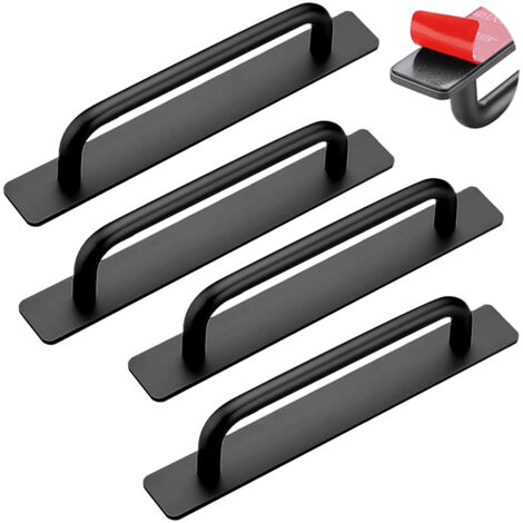 4 Pièces Poignée de Meuble Autocollante, Poignées Autocollantes en Aluminium, Poignées Tiroir pour Meuble et porte, Cuisine Armoire Chambre à Coucher - 180mm Noir