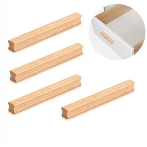 4 Pièces Poignee de Meuble en Bois, Poignée Bois pour Armoire, Espacement des Trous 128 mm de Poignée de Meuble Placards en Bois, Poignées de Cuisine en Bois Universelles pour Les Placards