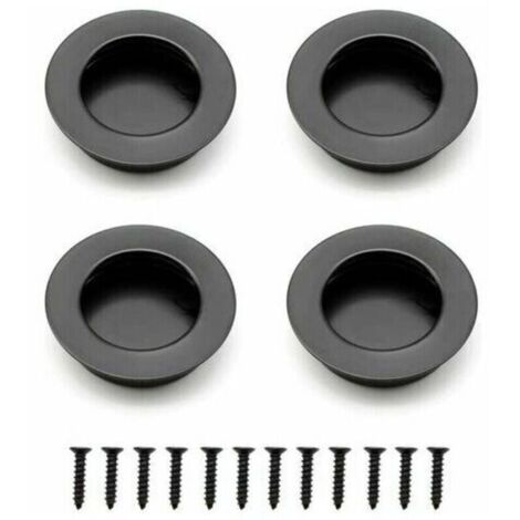 4 Pièces Poignée de Porte Coulissante Poignée Encastrable Ronde pour Tiroirs Armoires - Noir
