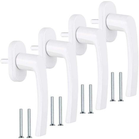 4 Pièces Poignee Fenetre, Poignee Fenetre PVC sans Cylindre de Fermeture avec 8 Vis, PoignéE de FenêTre Blanche en Aluminium Longueu 35 Mm pour FenêTres, Portes Balcon Et Maison