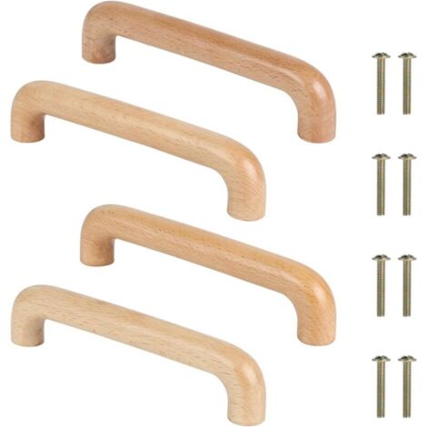 4 Pièces Poignées Bois 128 mm pour Tiroir et Armoire avec Vis