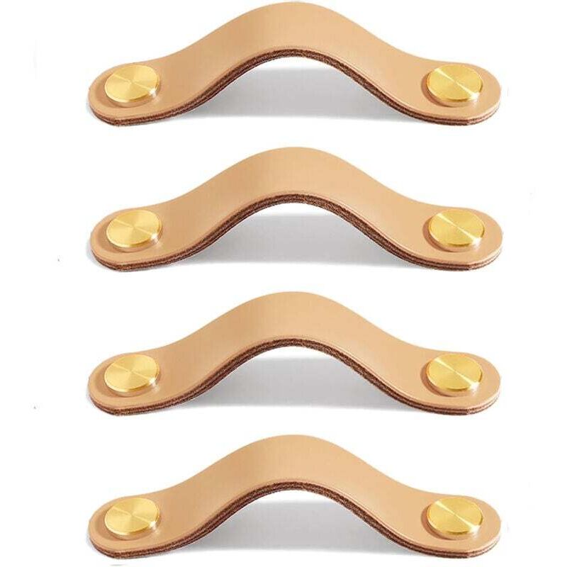 Basetbl - 4 Pièces Poignées Cuir de Placard Poignées Cuir pour Tiroir Boutons de Porte Cuir Bouton Meuble Cuir Poignée en Cuir Délicat avec Vis pour
