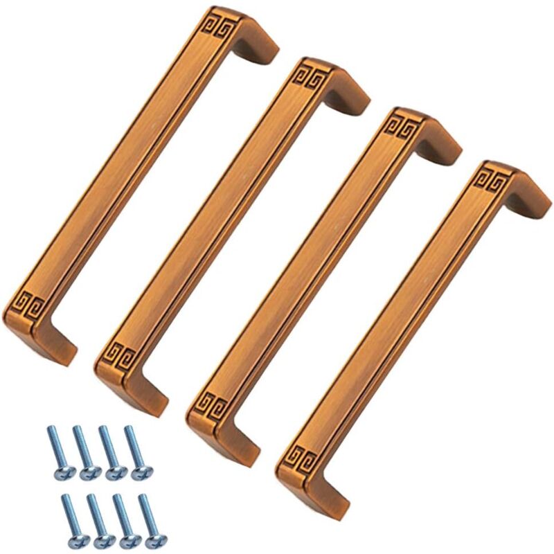 4 pièces Poignées d'Armoire Dorées, Poignées en Laiton Brossé pour Cuisine, Centre de Trou 128 mm