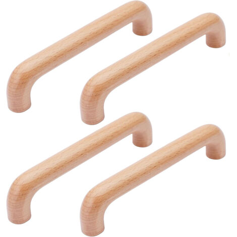 4 Pièces Poignées de Porte Cuisine Meuble Tiroir, Poignée de Meuble Placards en Bois, Bouton Armoire Bois Naturel de Hêtre pour Cuisine, Armoire, Commode, Tiroir