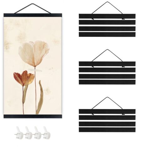 4 Pièces Porte Affiche, 21 cm Cadre Magnetique, en Bois A4 Cadre Poster Magnétique, Noir Porte Affiche-Magnetique, avec Corde et Clous, pour Affiches et Photos