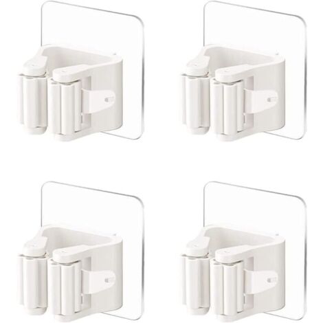 4 Pièces Porte-Balai Mural Auto-adhésif Porte Vadrouille Accroche Balai Mural sans Perçage Pince à Balai Supports de Balai de Vad