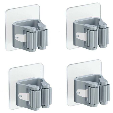4 Pièces Porte Balai Mural, Auto Adhésif Porte Vadrouille Porte Balais Mural Sans Perçage Pince à Balai Supports Accroche Balai Mural, pour Porte Salle de Bain Cuisine Balcon ( Gris )