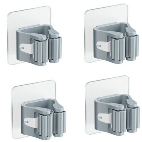 4 Pièces Porte Balai Mural, Auto Adhésif Porte Vadrouille Porte Balais Mural Sans Perçage Pince à Balai Supports Accroche Balai Mural, pour Porte Salle de Bain Cuisine Balcon ( Gris )