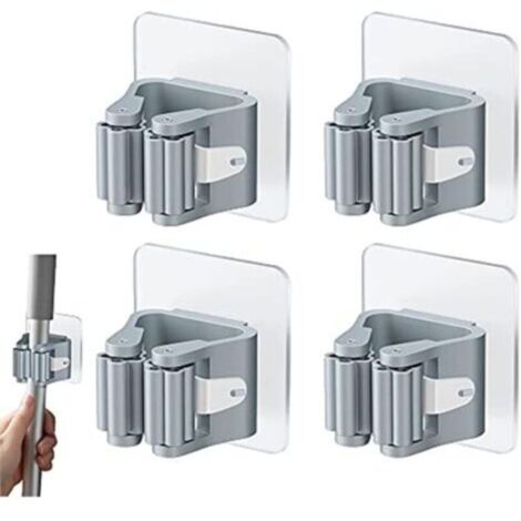 4 Pièces porte-balai mural autocollant. Pince de vadrouille accroche balai mural sans percer support de balai mural Gris Accroche Balai pince à balai mural Pour les cuisines de salle de bains